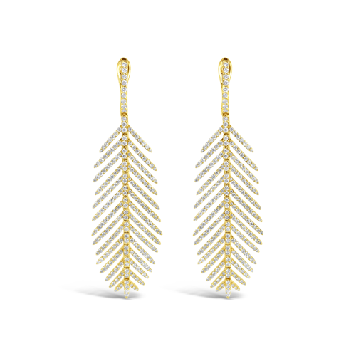 Diamond Feather Dangle Earrings