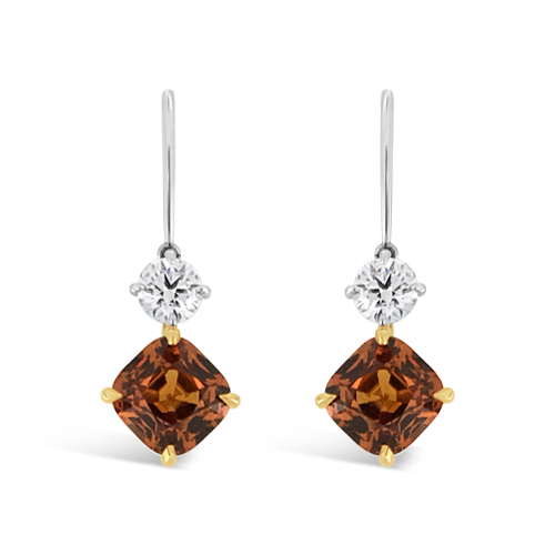 Mandarin Garnet & Diamond Dangle Earrings