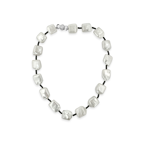 Block Pearl & Jet Bead Necklace