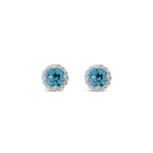 Blue Zircon & Diamond Earrings