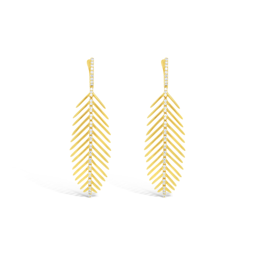 Gold & Diamond Feather Earrings