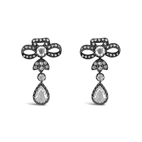 Diamond Dangle Bow Design Estate Earrings