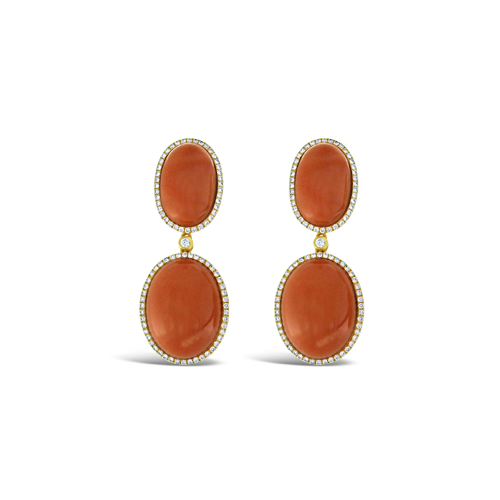 Coral & Diamond Dangle Earrings