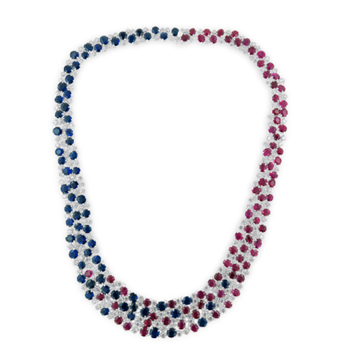 Sapphire, Ruby & Diamond Necklace & Earring Set