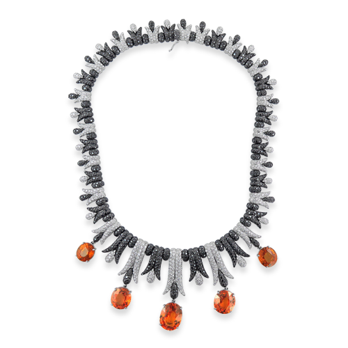 Spessartite Garnet & Diamond Necklace & Earring Set