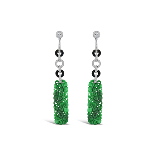 Carved Jade & Diamond Dangle Earrings