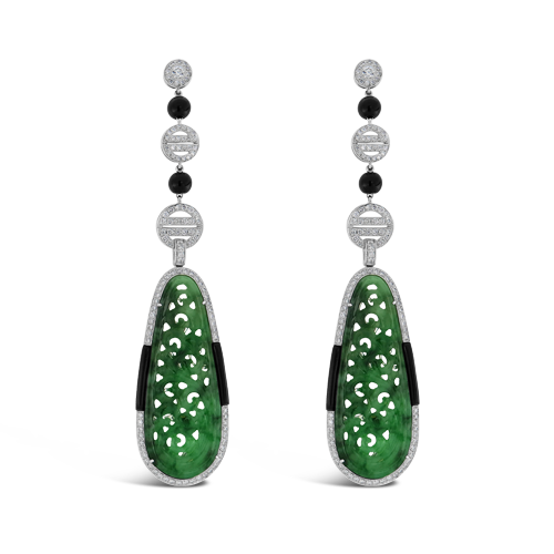 Carved Jade & Diamond Dangle Earrings