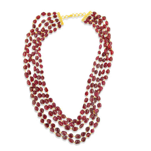Multi-strand Red Spinel Bead Necklace