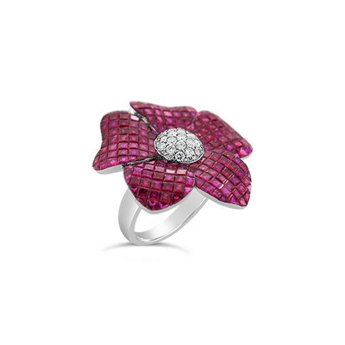 Ruby & Diamond Flower Ring