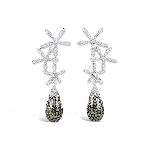 Brown & White Diamond Flower Earrings