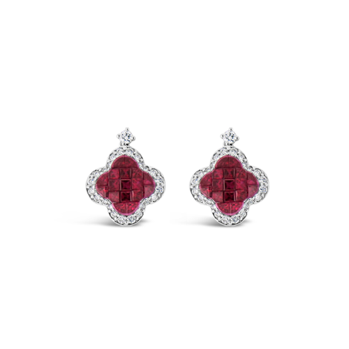 Ruby & Diamond Clover Earrings