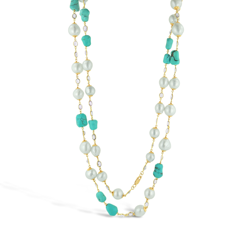 Turquoise, Pearl & White Sapphire Necklace