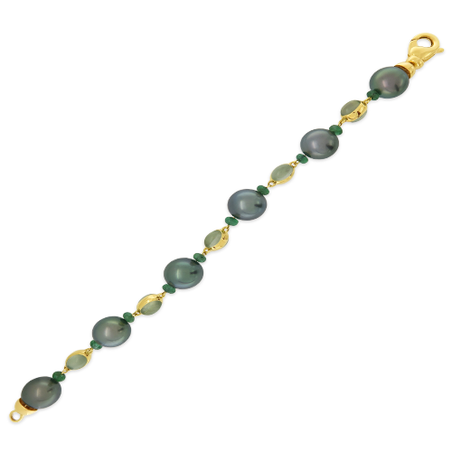 Tahitian Pearl, Moonstone & Emerald Bracelet