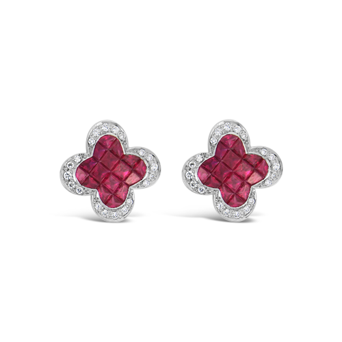 Ruby & Diamond Clover Earrings