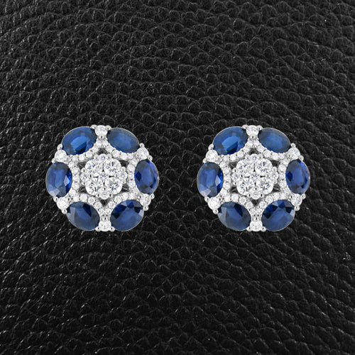 Sapphire & Diamond Round Earrings