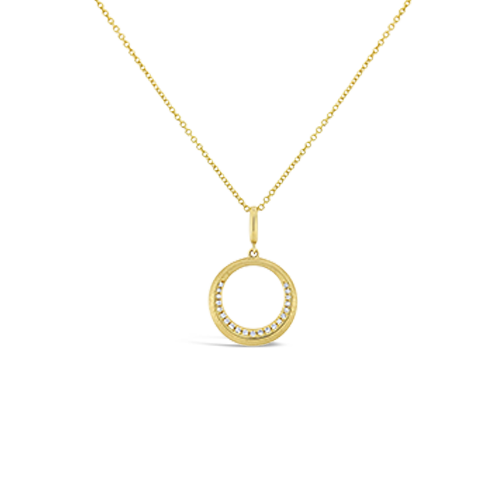 Satin Finish Gold & Diamond Circle Pendant