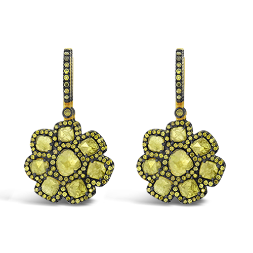 Yellow Diamond Flower Earrings