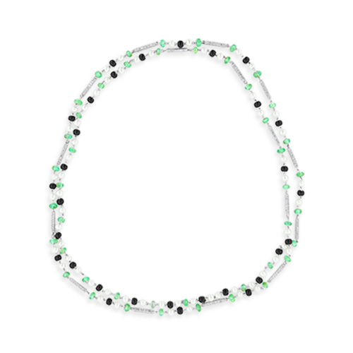 Pearl, Onyx, Emerald & Diamond Necklace