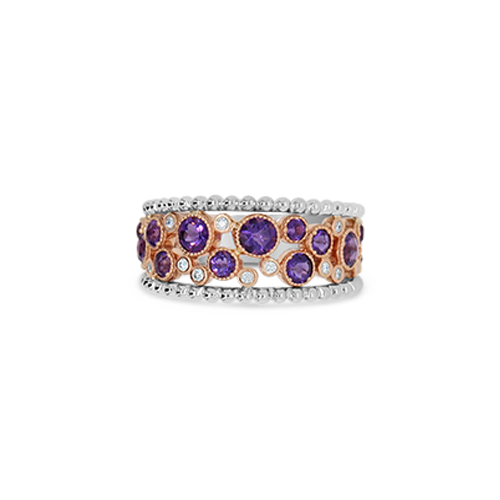 Amethyst & Diamond Band Ring