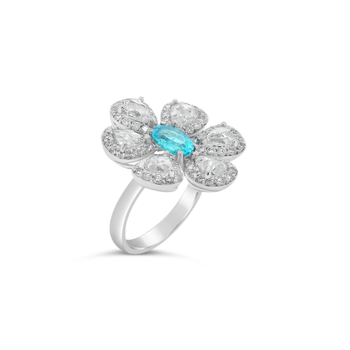 Paraiba & Diamond Flower Ring