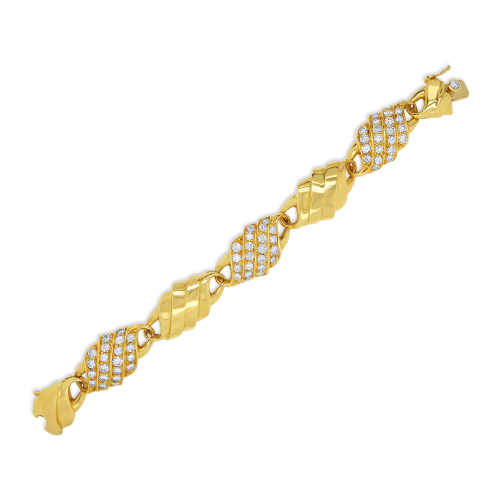 Gold & Diamond Swirl Section Estate Bracelet