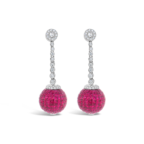 Ruby & Diamond Dangle Ball Earrings