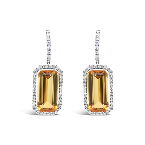 Yellow Topaz & Diamond Dangle Earrings
