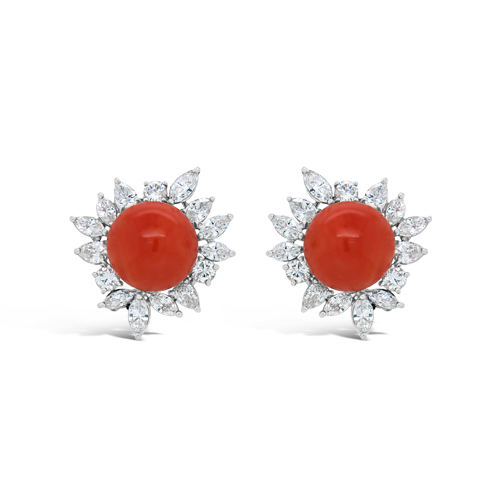 Coral & Diamond Earrings
