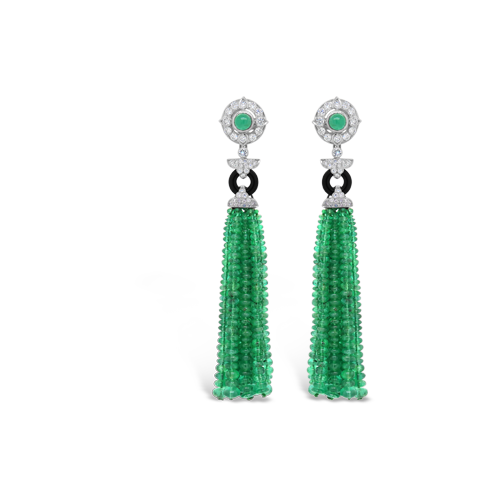 Emerald Bead Tassel Earrings