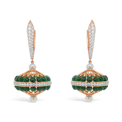 Diamond, Emerald & Pearl Dangle Earrings