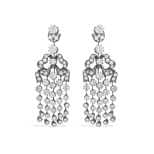 Diamond Dangle Earrings with Bow Design