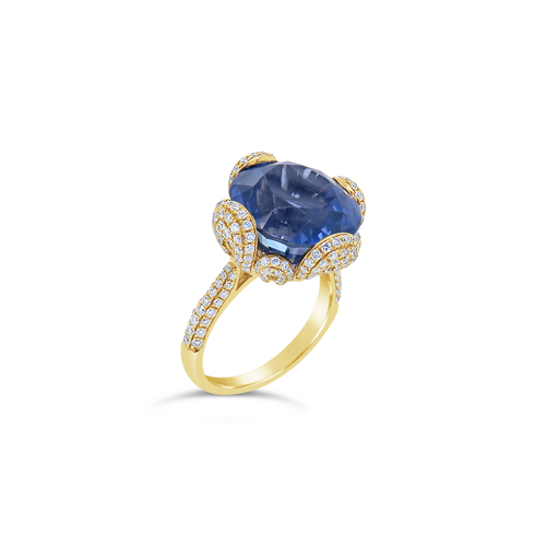 Ceylon Sapphire & Round Diamond Ring