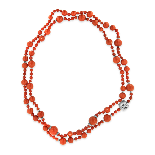 Coral Bead & Diamond Necklace
