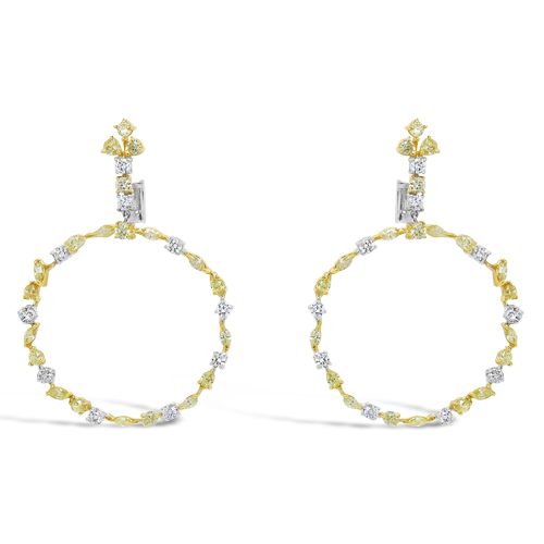 Yellow & White Diamond Circle Dangle Earrings