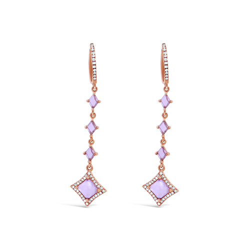 Pink Amethyst & Diamond Dangle Earrings