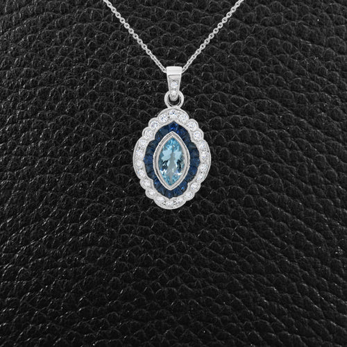 Aquamarine, Sapphire & Diamond Pendant