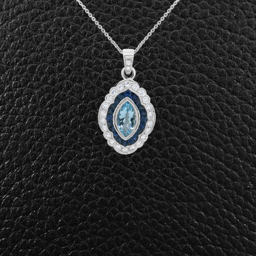 Aquamarine, Sapphire & Diamond Pendant