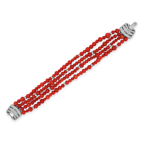 Coral & Diamond Bracelet