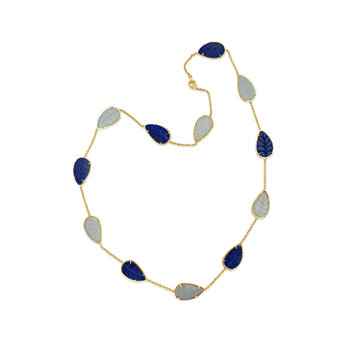 Lapis & Calcedony Leaf Design Necklace
