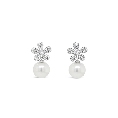 Pearl & Diamond Flower Earrings