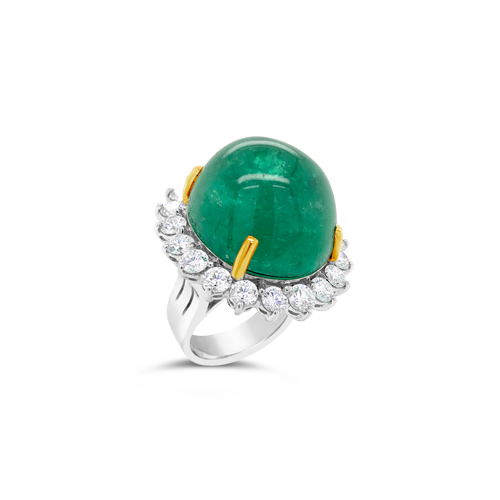 Cabochon Emerald & Diamond Ring
