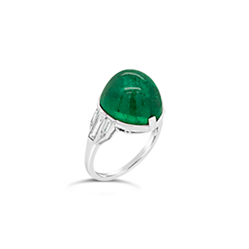 Cabochon Emerald & Diamond Ring