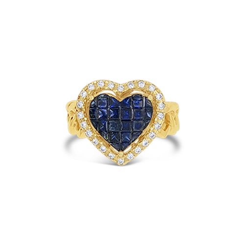 Sapphire & Diamond Heart Ring