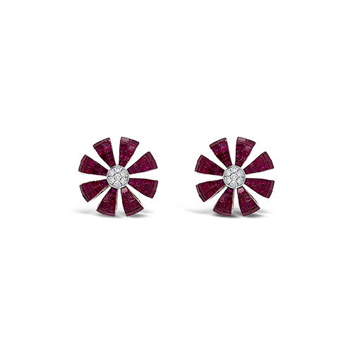 Ruby & Diamond Flower Earrings