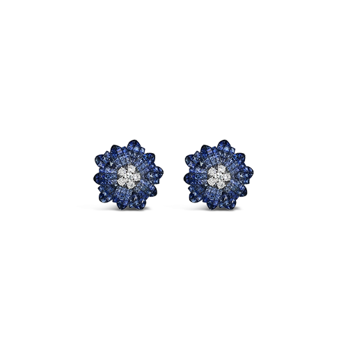 Blue Sapphire & Diamond Flower Earrings