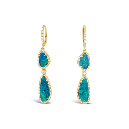 Opal & Diamond Dangle Earrings
