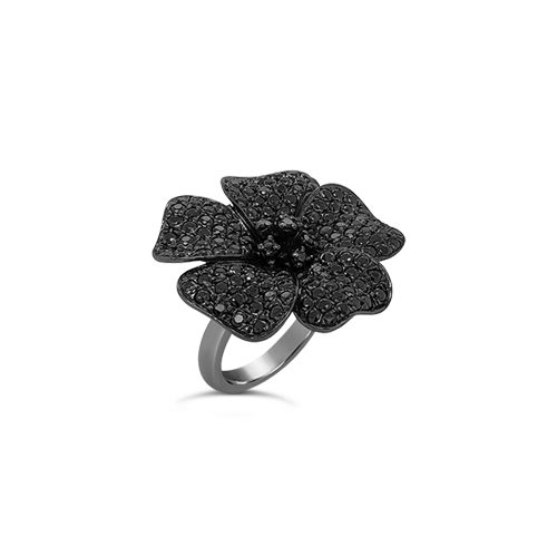 Black Spinel Flower Ring