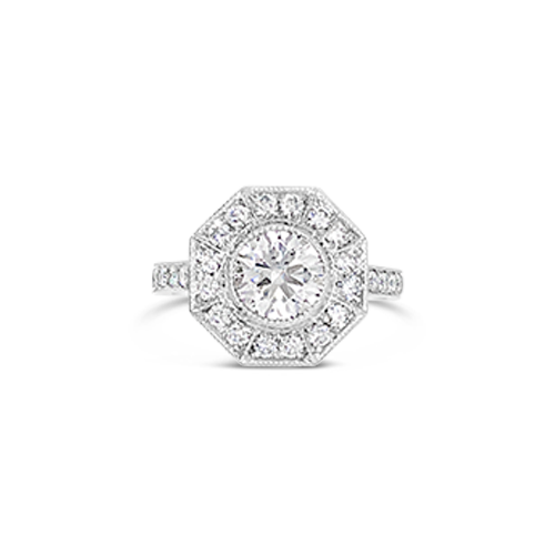 Octagon Design Diamond Engagement Ring