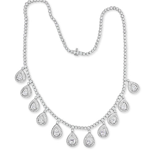 Diamond Necklace with Pear Shaped Dangles