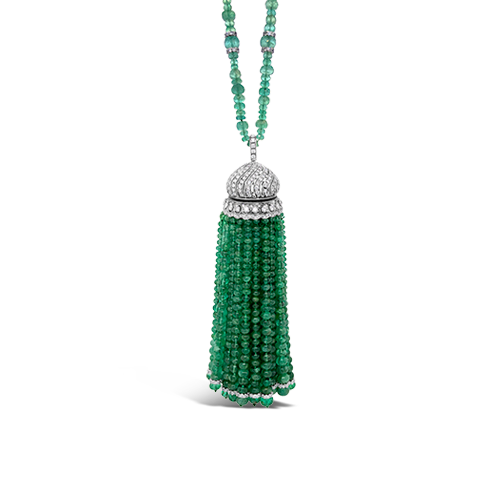 Emerald Bead & Diamond Tassel Necklace
